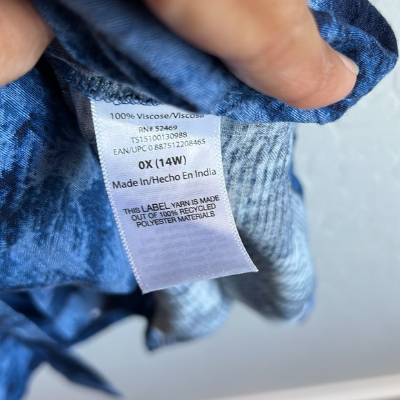 Terra & Sky Women's Plus Size Shirred Mini Washed texture Dress 0X (14W) Blue - Picture 12 of 13